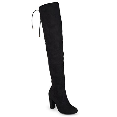 heeled wide calf thigh high black suede boots plus size