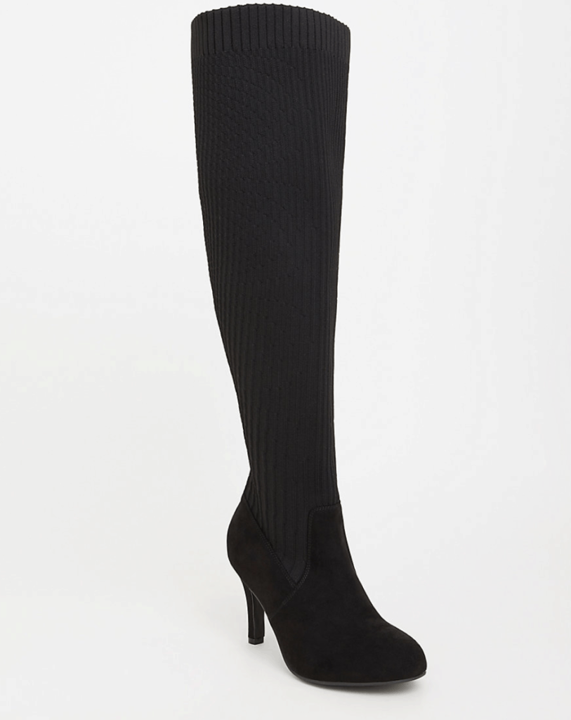 Black Knit Wide Calf Thigh High Boots