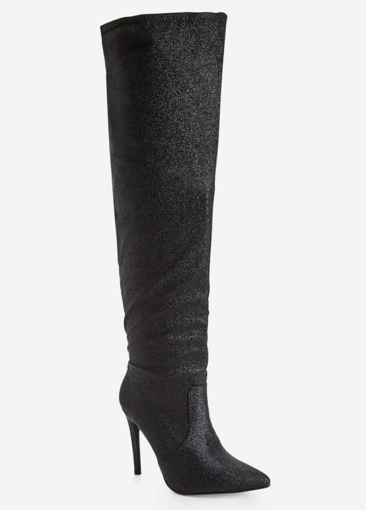 Sexy Black Glitter Wide Calf Thigh High Boots