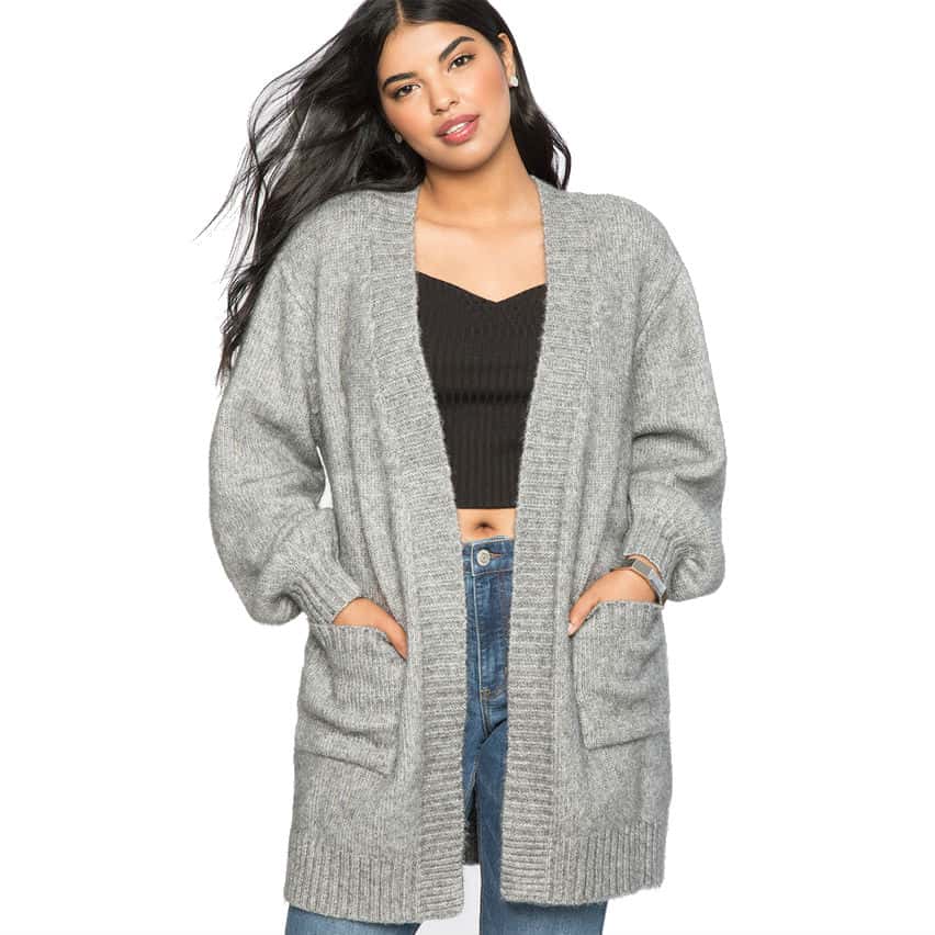 Grey oversized fuzzy plus size sweater cardigan