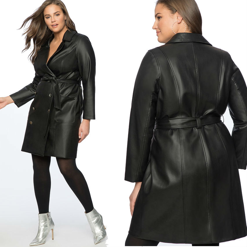 Plus Size Leather Trench Wrap Dress
