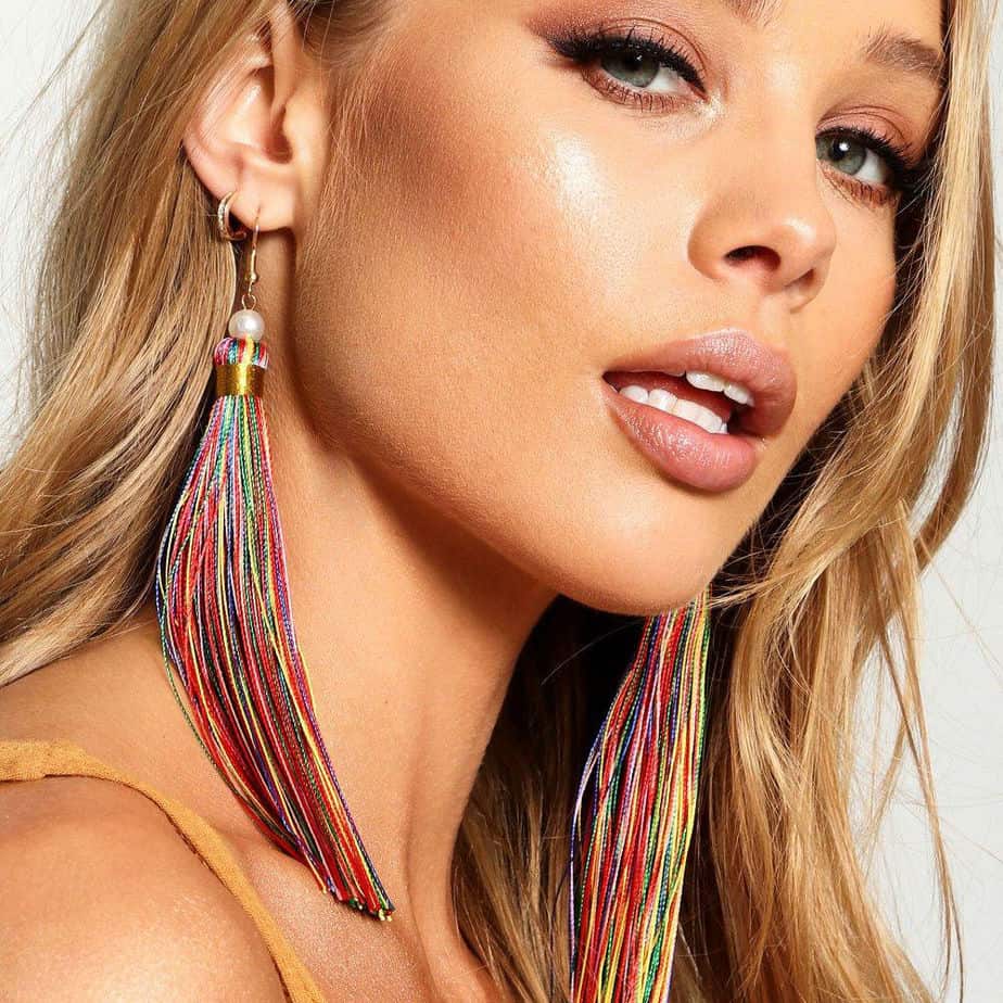 Rainbow extra long tassel earrings