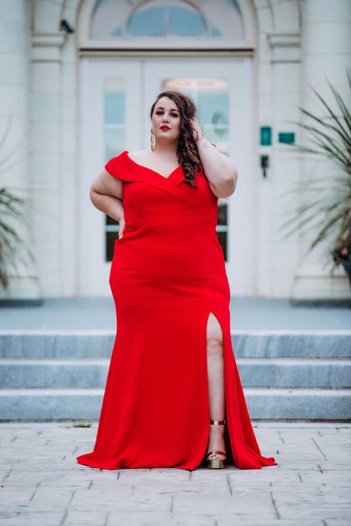 Plus size formal red dress with slit