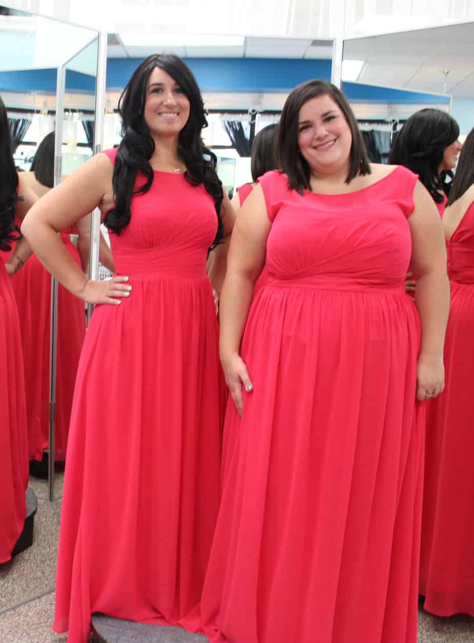 Bridesmaid Dress Shown on Two Sizes