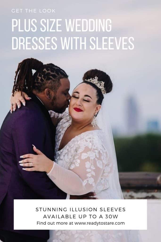 Shopping for a plus size wedding dress with sleeves? @DavidsBridal has stunning options like this illusion sleeve gown available up to a size 30W. Learn more at www.readytostare.com! #DavidsBridal #PlusSizeBridal #PlusSizeWeddingDress #ad